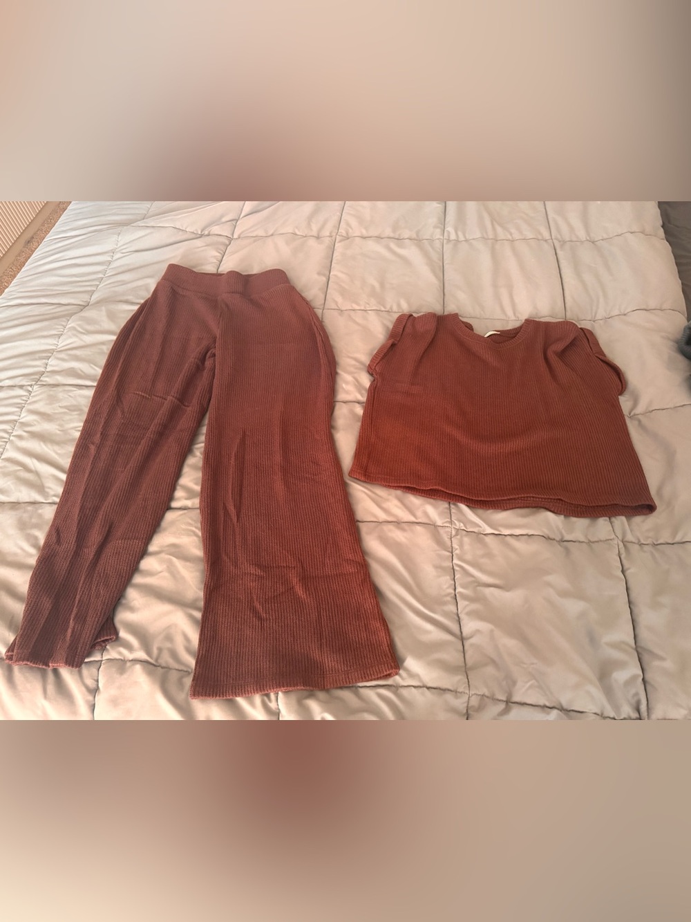 Zenana Outfitters Wide-Leg Ribbed Knit Set in Brown